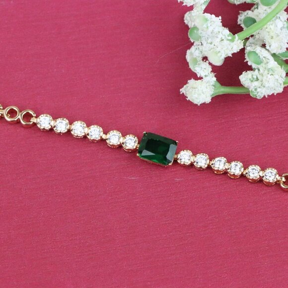 Rose Gold Bracelet with Emerald Green Center and Clear Crystals, XPBL0704 - Picture 1 of 12